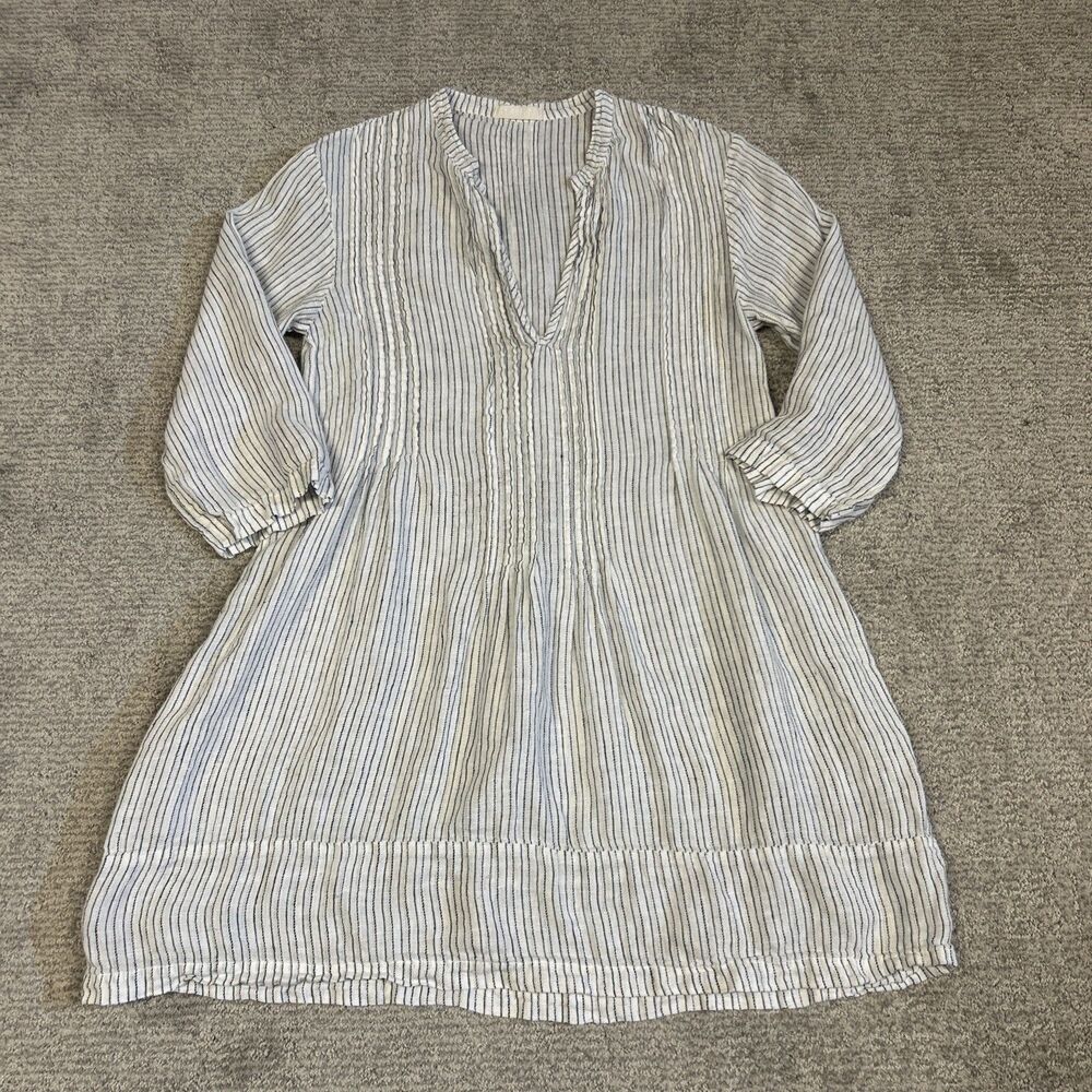 CP Shades Regina Tunic Top Dress Womens Small Coastal Pintuck 3/4 Sleeve Linen